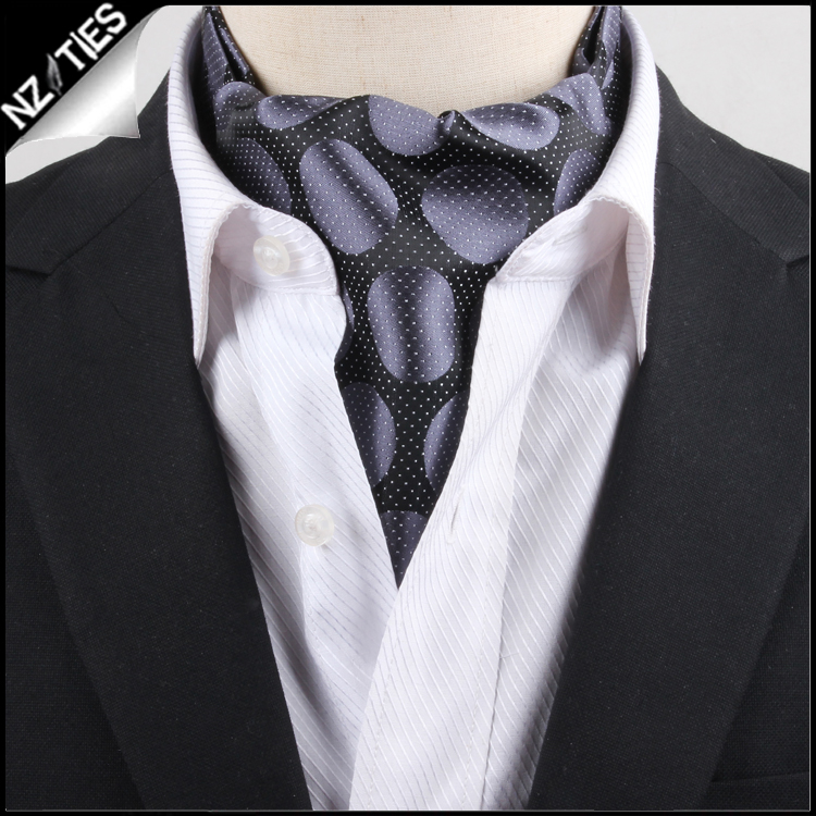 Men's Black Pin Dot with Grey Circles Ascot Cravat | Texture Ties
