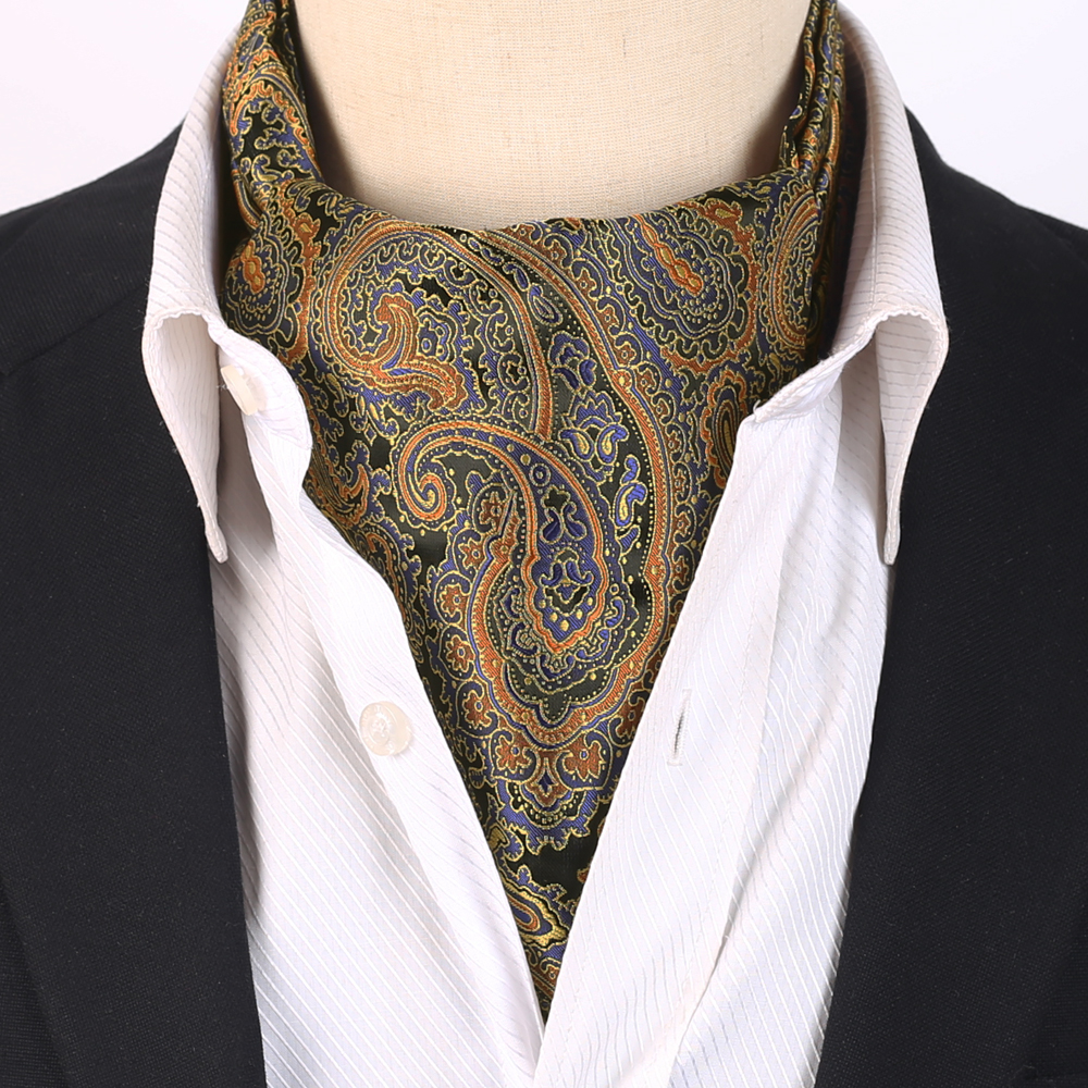 Men's Black with Blue & Gold Paisley Ascot Cravat | Texture Ties