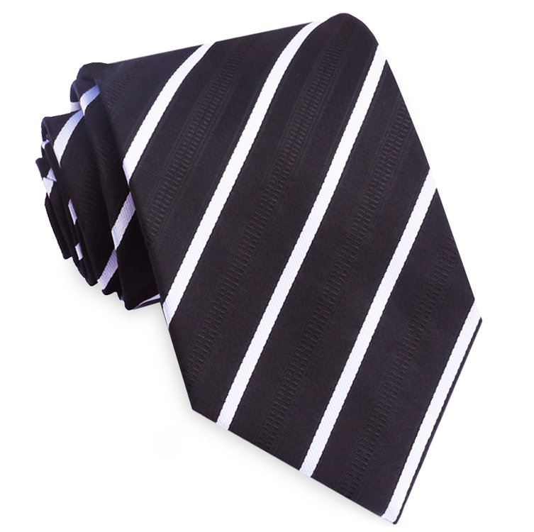 Black with Thin White Bands & Zip Texture Mens Tie | Texture Ties