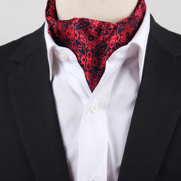 Men's Black & Red Filigree Ascot Cravat | Texture Ties