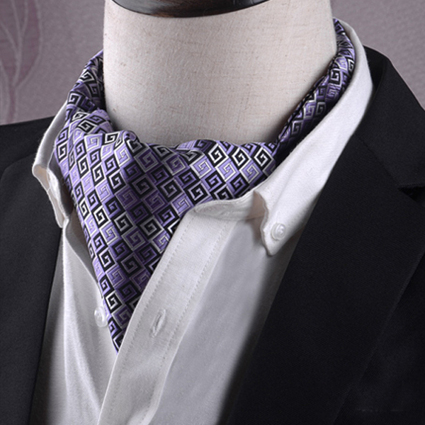 Purple, Black & White Greek Key Ascot Cravat | Texture Ties