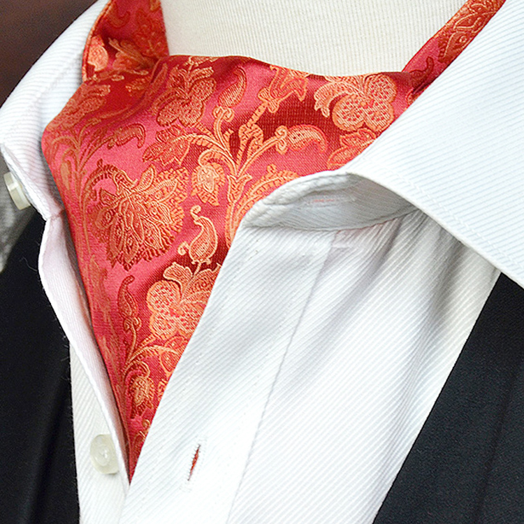 Red With Gold Floral Ascot Cravat | Texture Ties